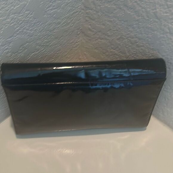 Bally Patent Leather Envelope Clutch Black Gold Accent Event Evening Cocktail - Picture 8 of 14